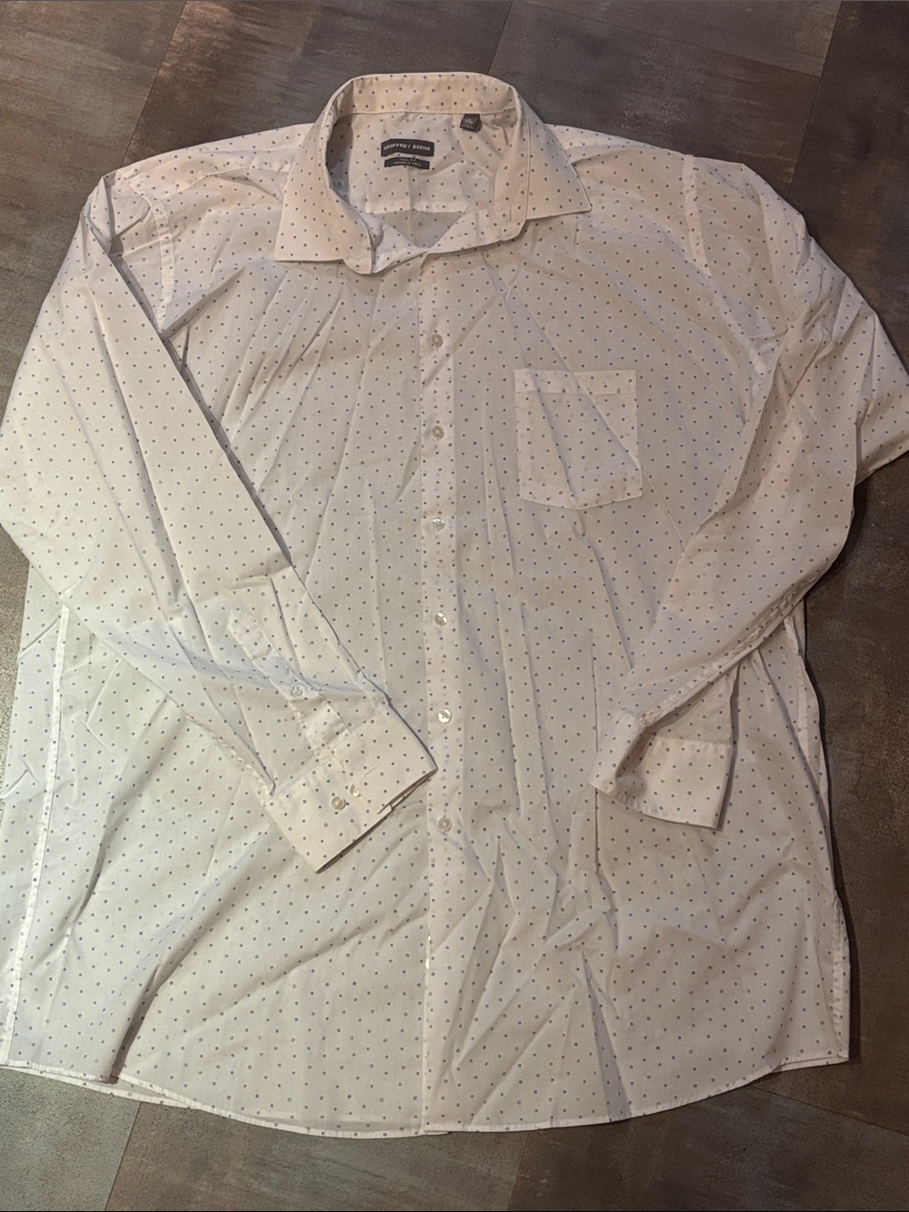 Geoffrey Beene Men’s Tall 19, 37/38 White Dress Shirt with Small Blue Pattern